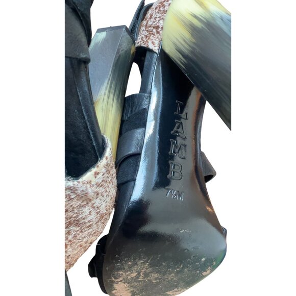 L.A.M.B. Gwen Stefani Korry Black Leather and Calf Hair heels Size 7.5‎ - Picture 10 of 11